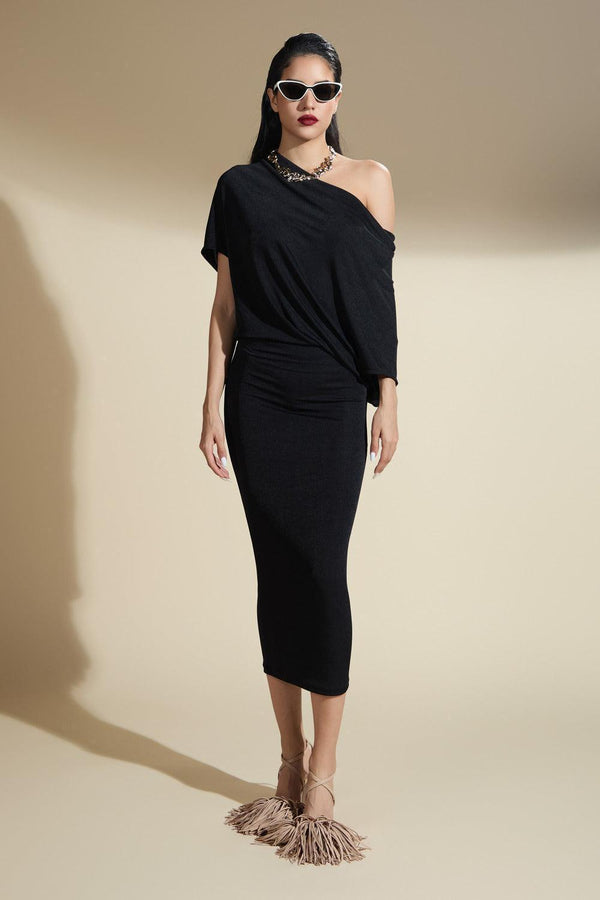 Reina Bodycon Off-Shoulder Polyester Spandex Midi Dress