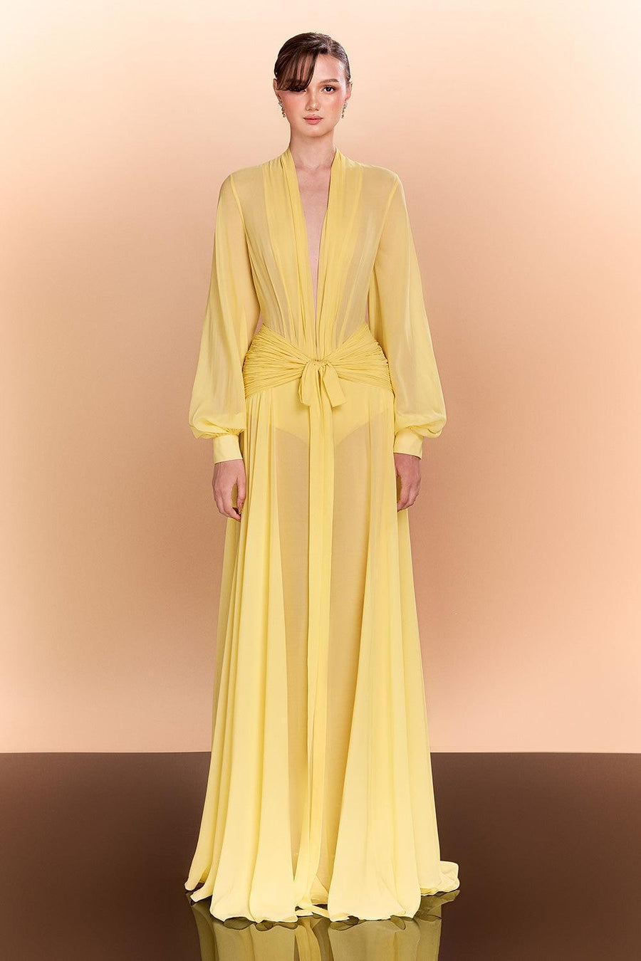 Reyna A-line Bishop Sleeved Chiffon Floor Length Dress Gown Dress CEM