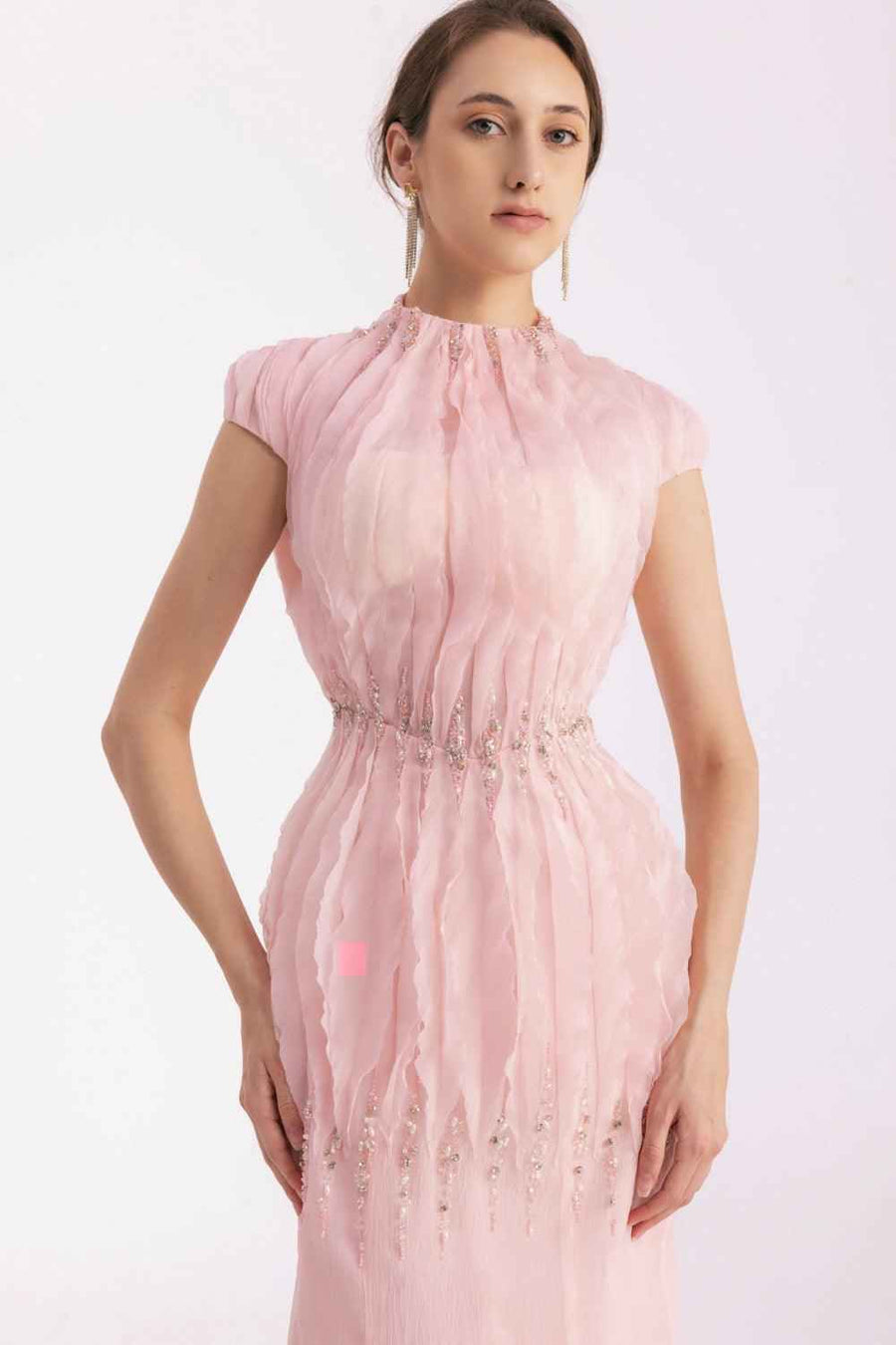Rhodes Mermaid Cap Sleeved Silk Organza Floor Length Dress