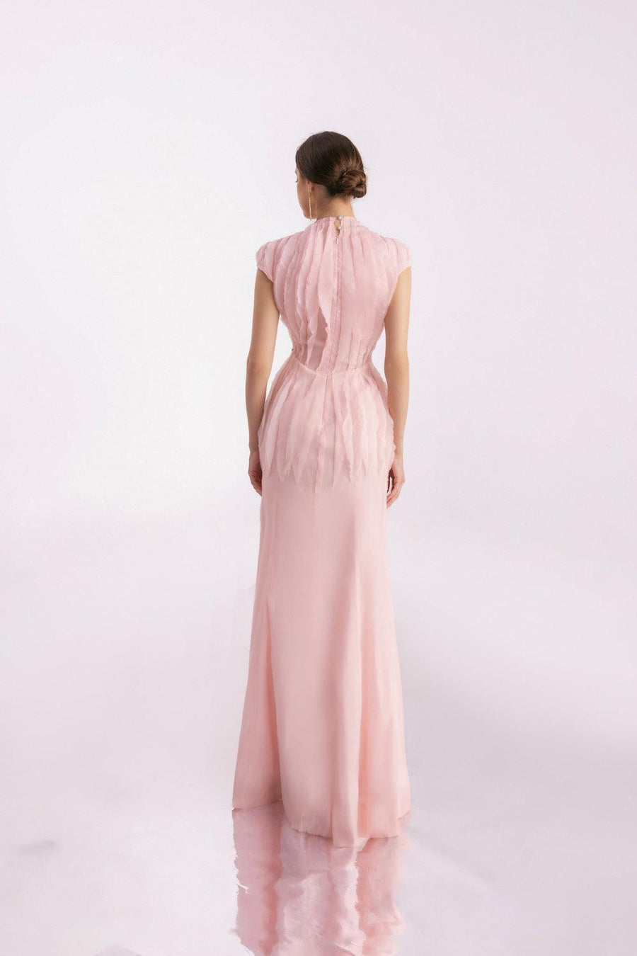 Rhodes Mermaid Cap Sleeved Silk Organza Floor Length Dress 6