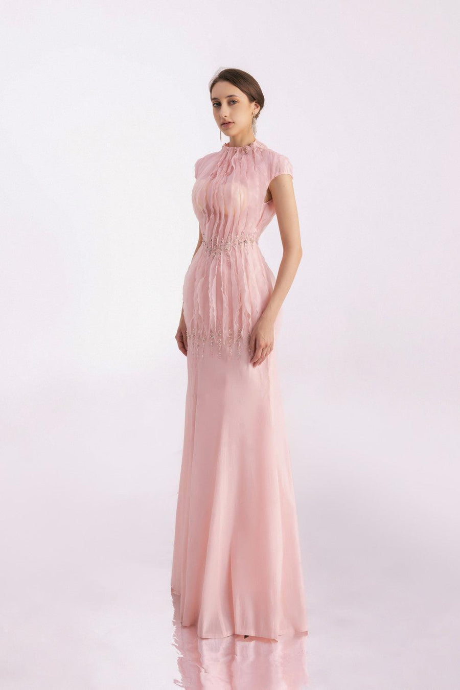 Rhodes Mermaid Cap Sleeved Silk Organza Floor Length Dress 7
