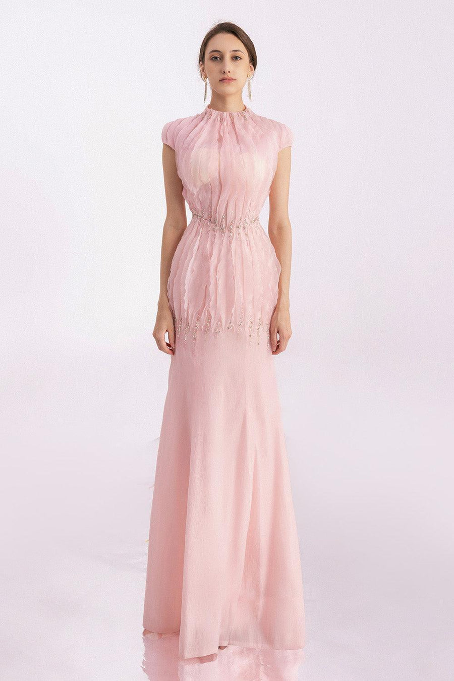 Rhodes Mermaid Cap Sleeved Silk Organza Floor Length Dress 8