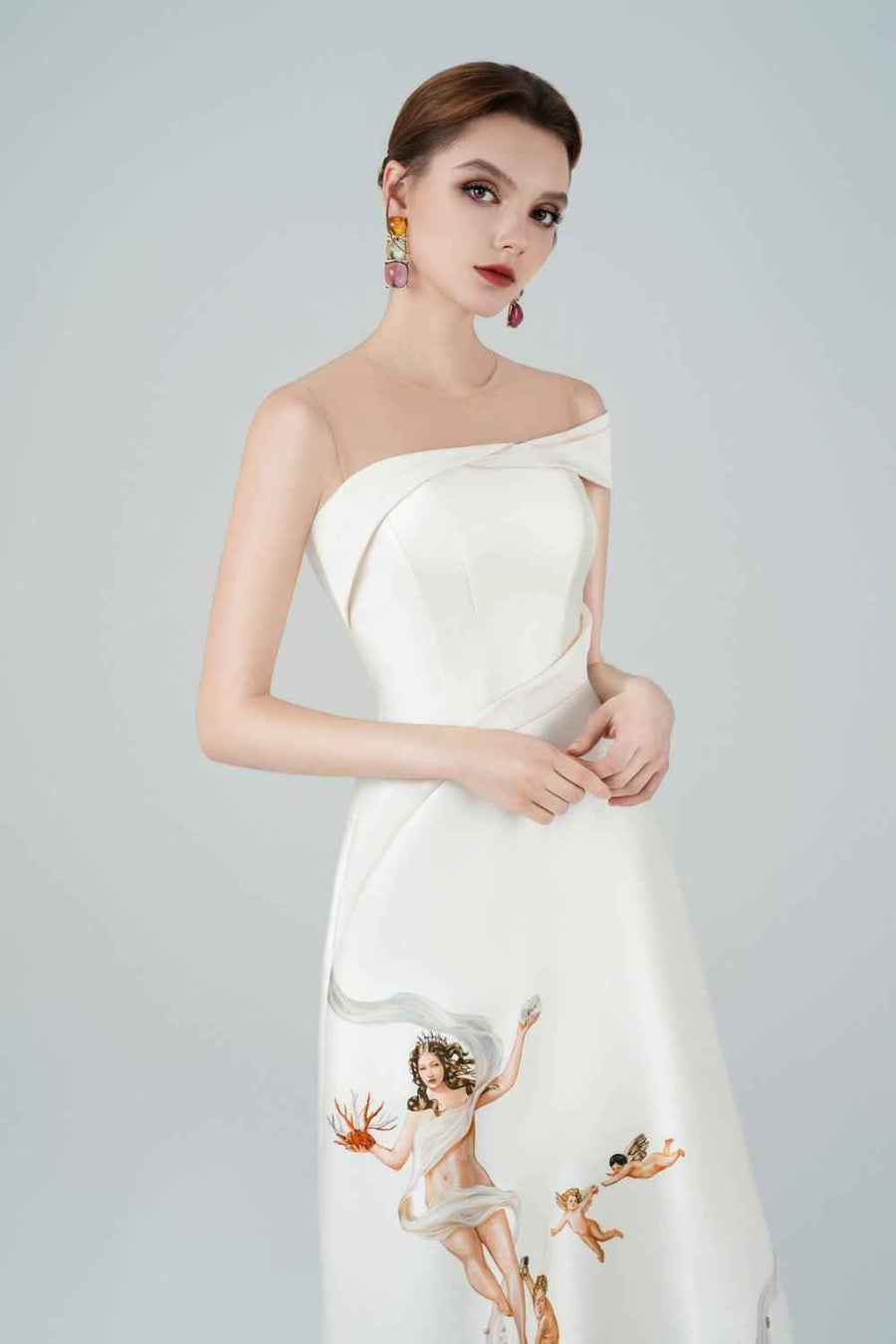 Richiamo A-line Waist Pleated Taffeta Calf Length Dress