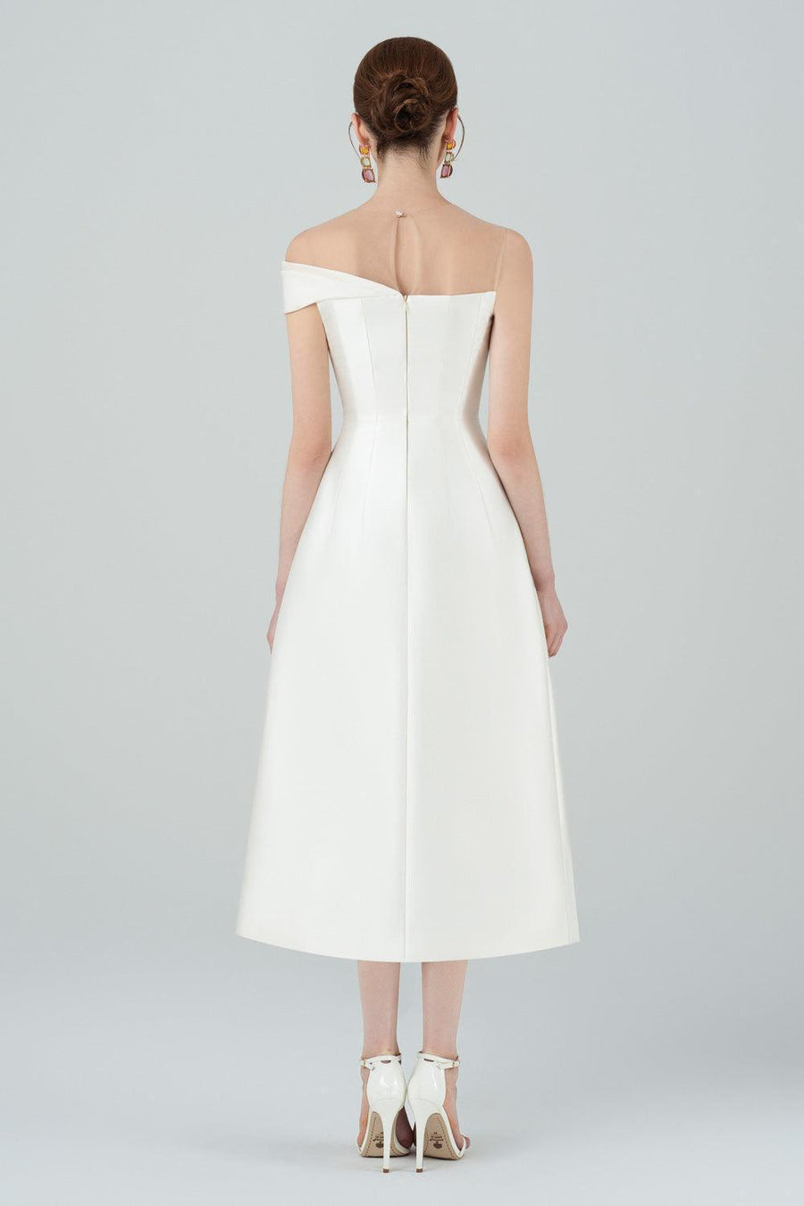 Richiamo A-line Waist Pleated Taffeta Calf Length Dress 5