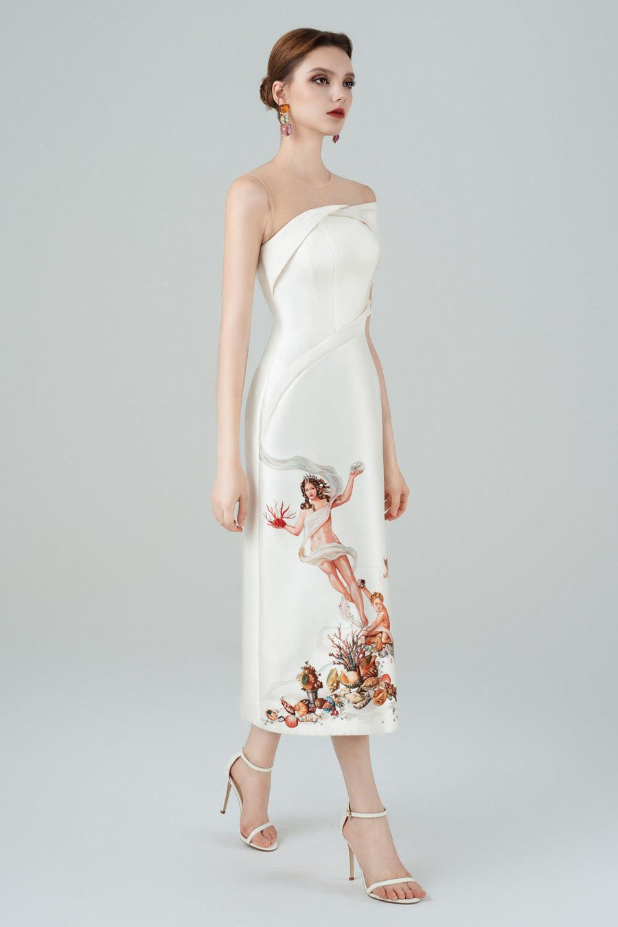 Richiamo A-line Waist Pleated Taffeta Calf Length Dress 6