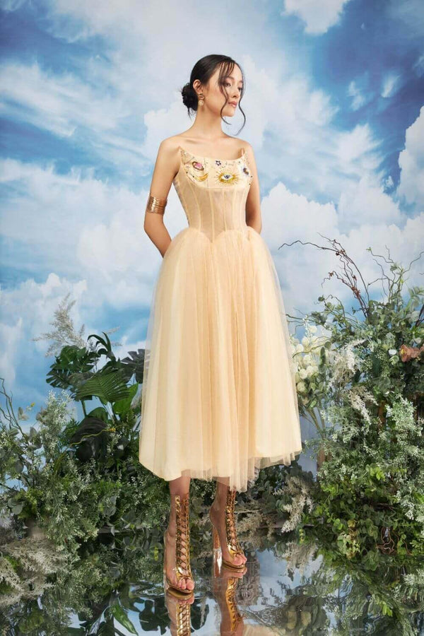 Rifleman Strapless Scoop Neck Taffeta Midi Dress 1