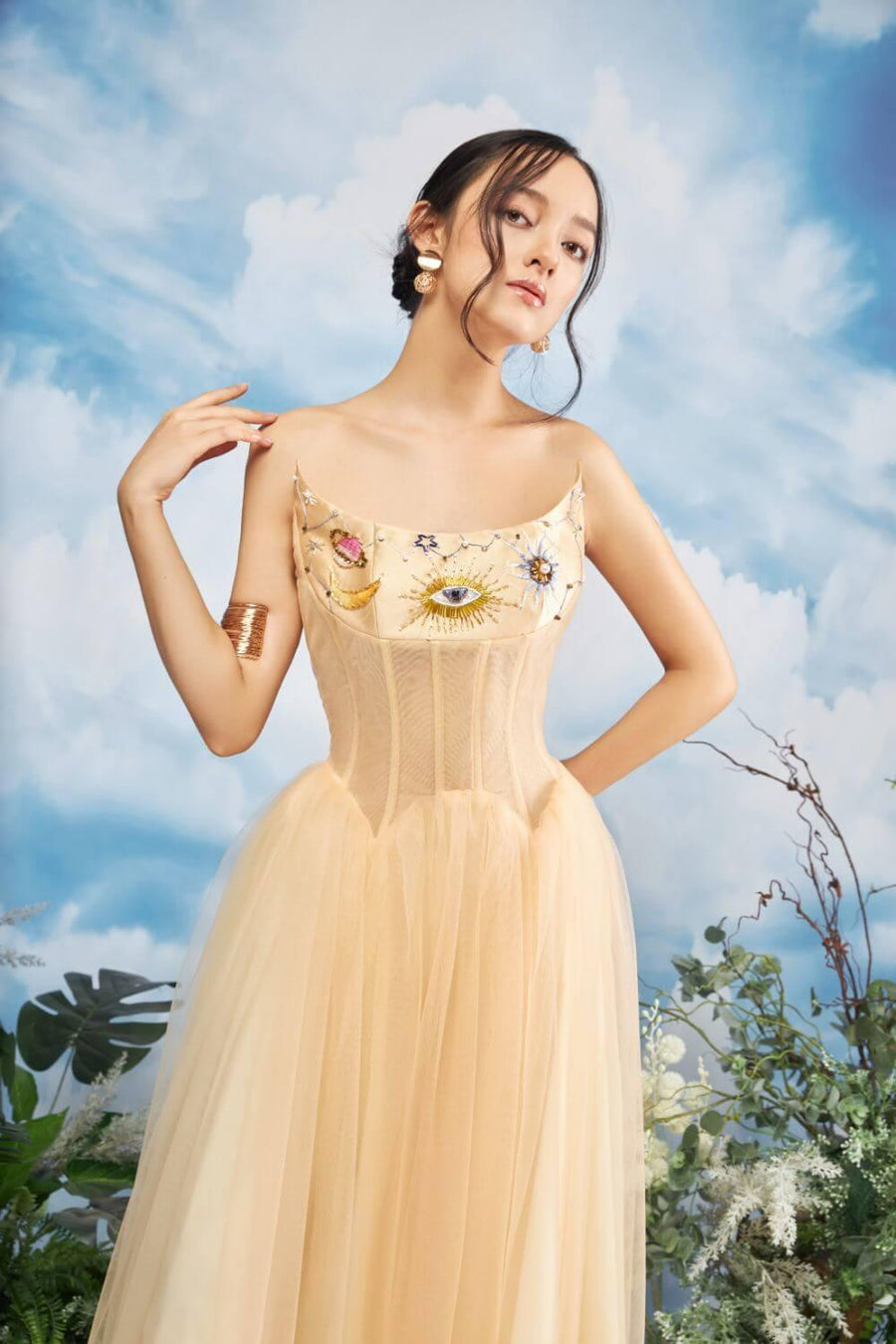 Rifleman Strapless Scoop Neck Taffeta Midi Dress 2