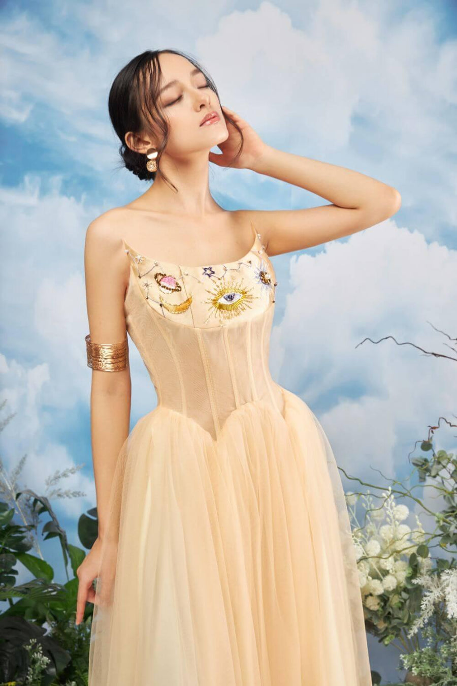 Rifleman Strapless Scoop Neck Taffeta Midi Dress 4