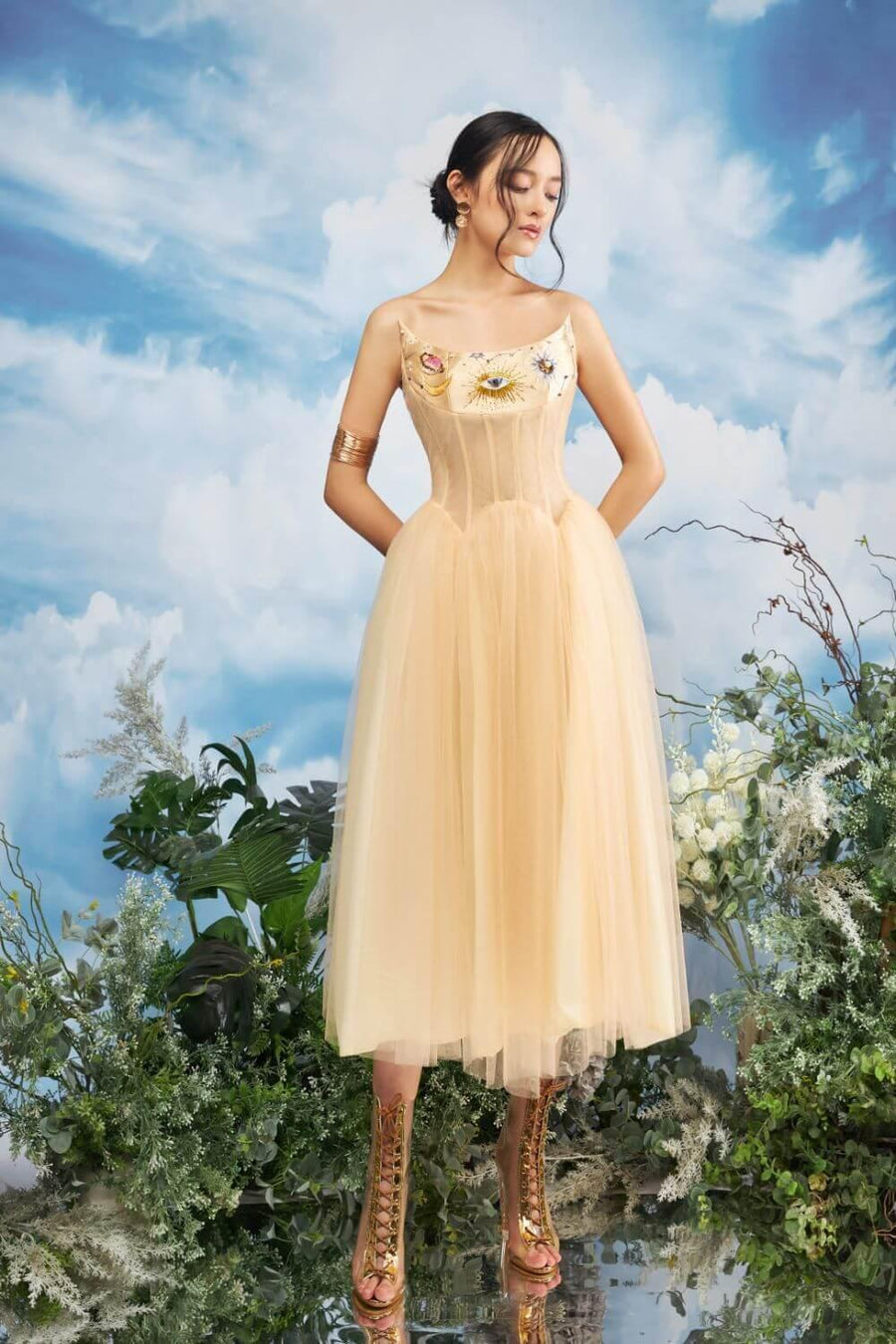 Rifleman Strapless Scoop Neck Taffeta Midi Dress 7