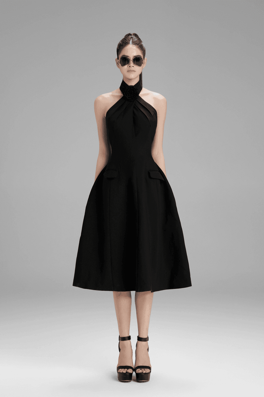 Riley A-line Crossover Neck Polycotton Midi Dress Midi Dress Cordia