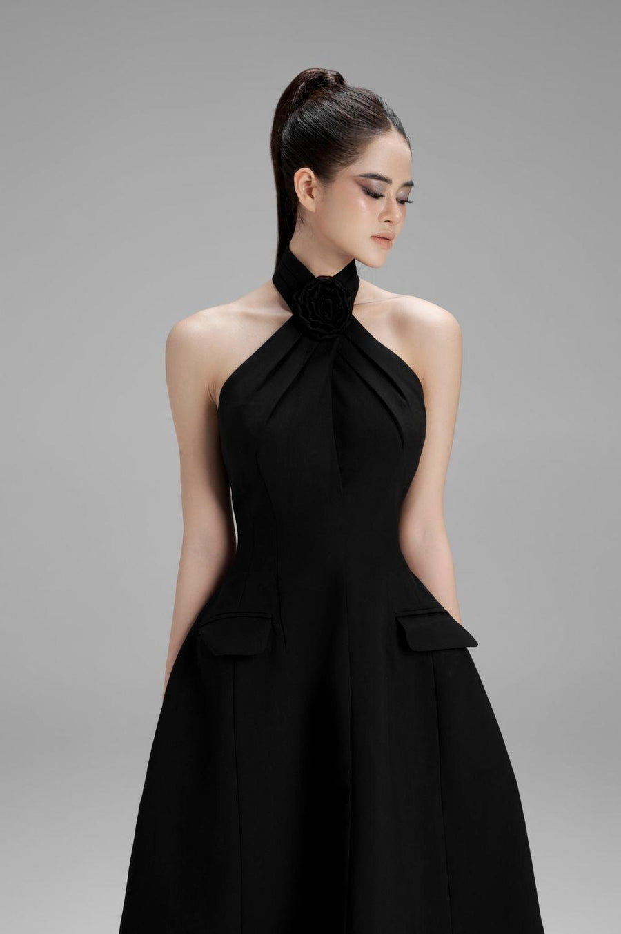 Riley A-line Crossover Neck Polycotton Midi Dress Midi Dress Cordia