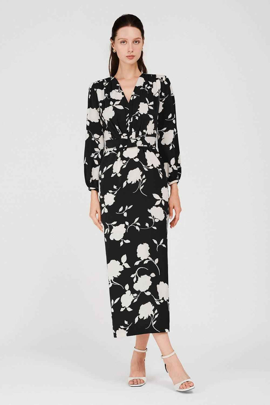 Riley Sheath V-Neck Silk Midi Dress