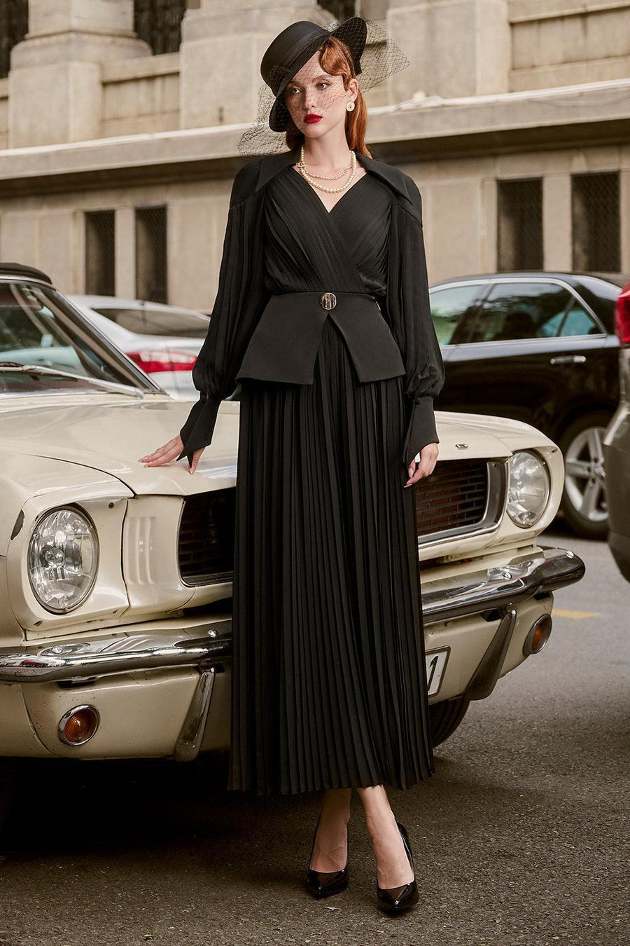 Rini Peplum Pleated Silk Crepe Midi Dress Black Midi Dress Larmes