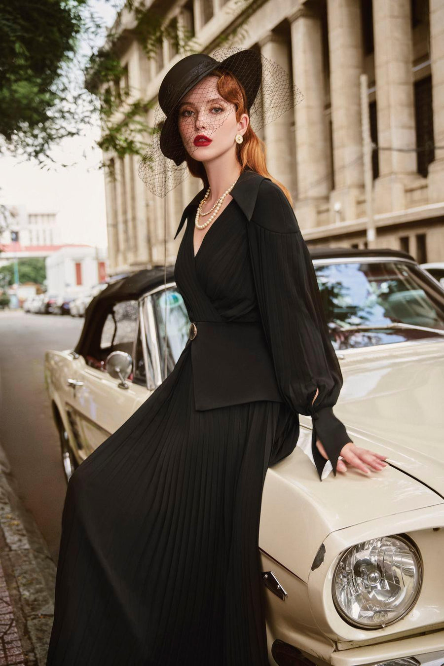 Rini Peplum Pleated Silk Crepe Midi Dress Midi Dress Larmes