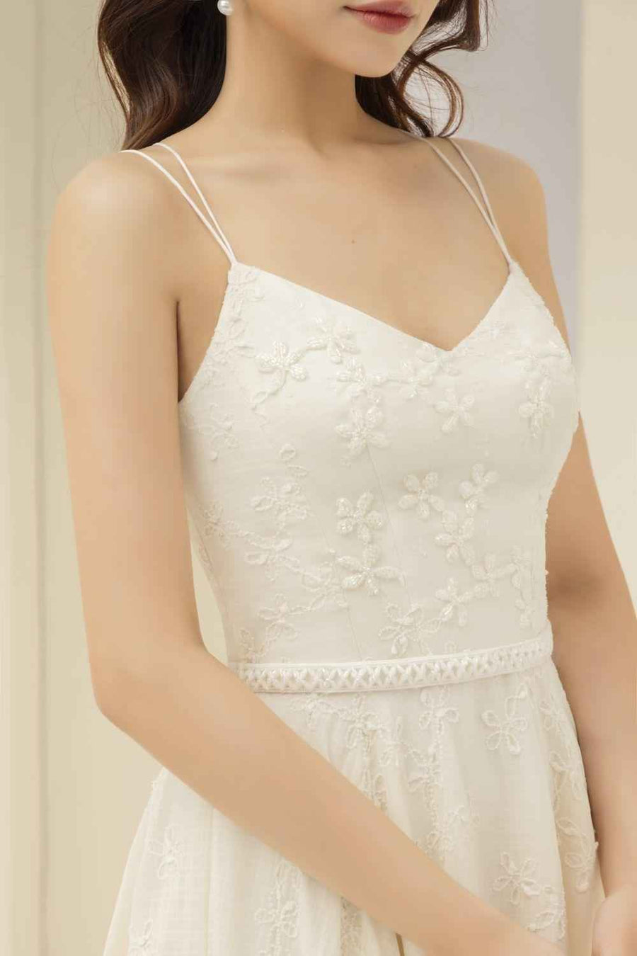Rio A-line Spaghetti Strap Lace Midi Dress