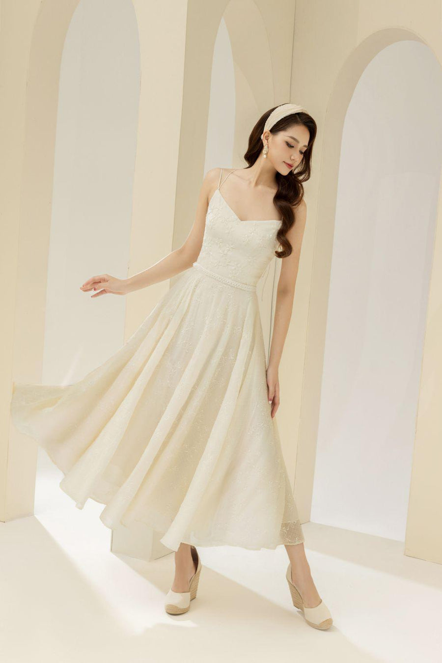 Rio A-line Spaghetti Strap Lace Midi Dress 8
