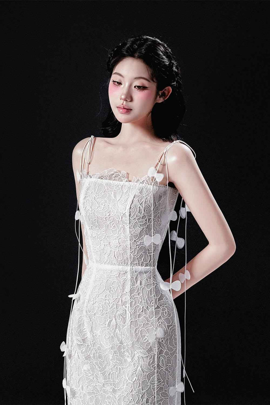 Rishima Sheath Spaghetti Strap Lace Midi Dress