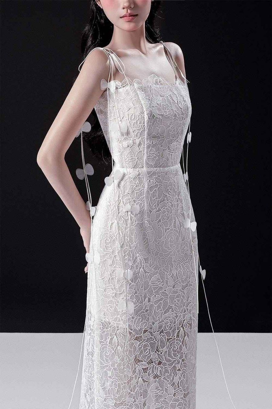 Rishima Sheath Spaghetti Strap Lace Midi Dress