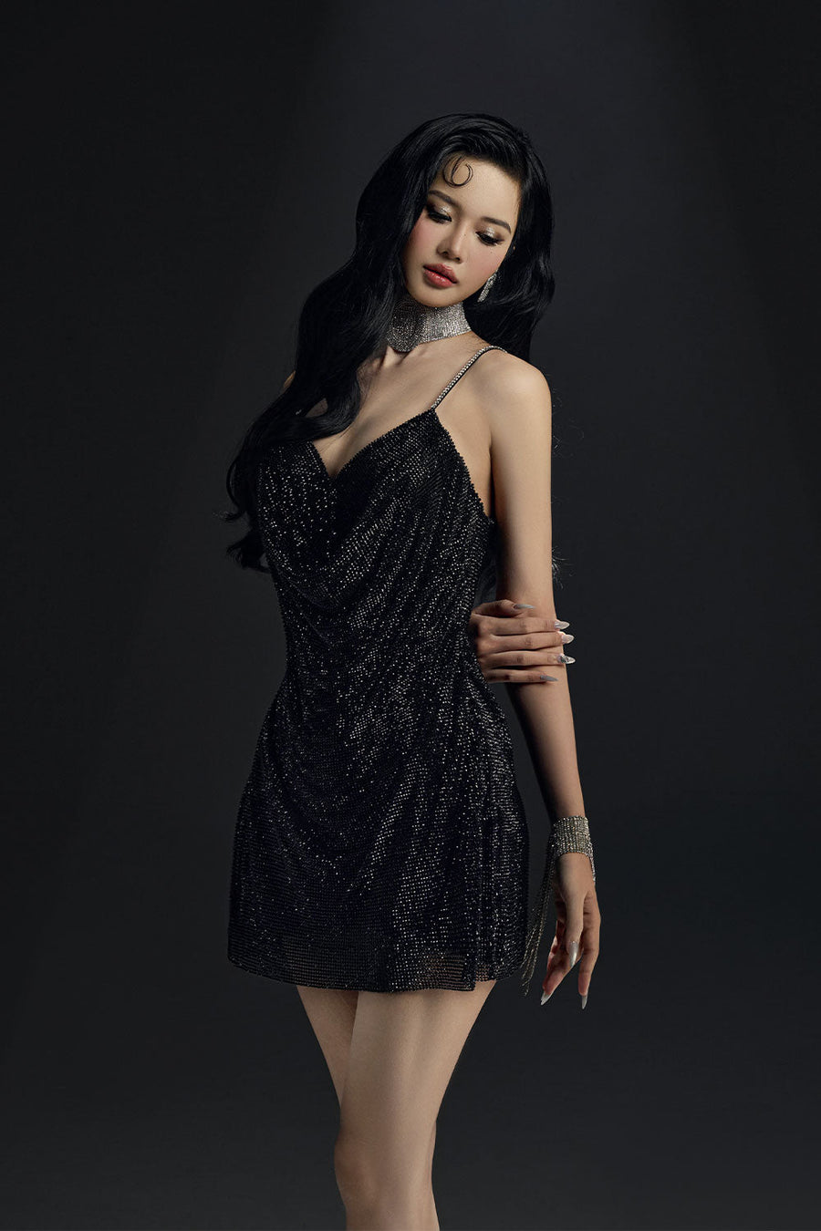 Glimering Gala A-line Spaghetti Strap Mesh Mini Dress 18