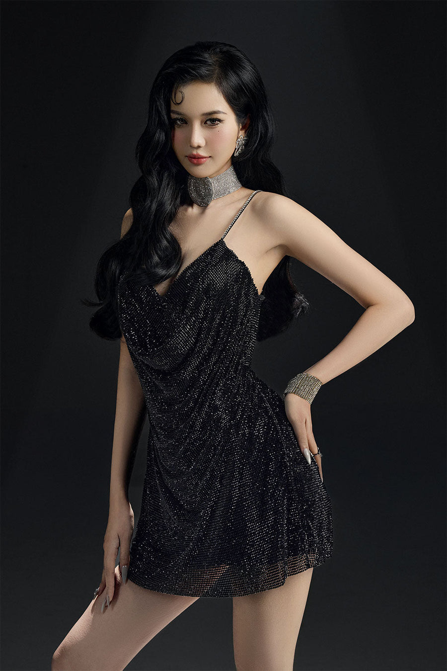 Glimering Gala A-line Spaghetti Strap Mesh Mini Dress 17