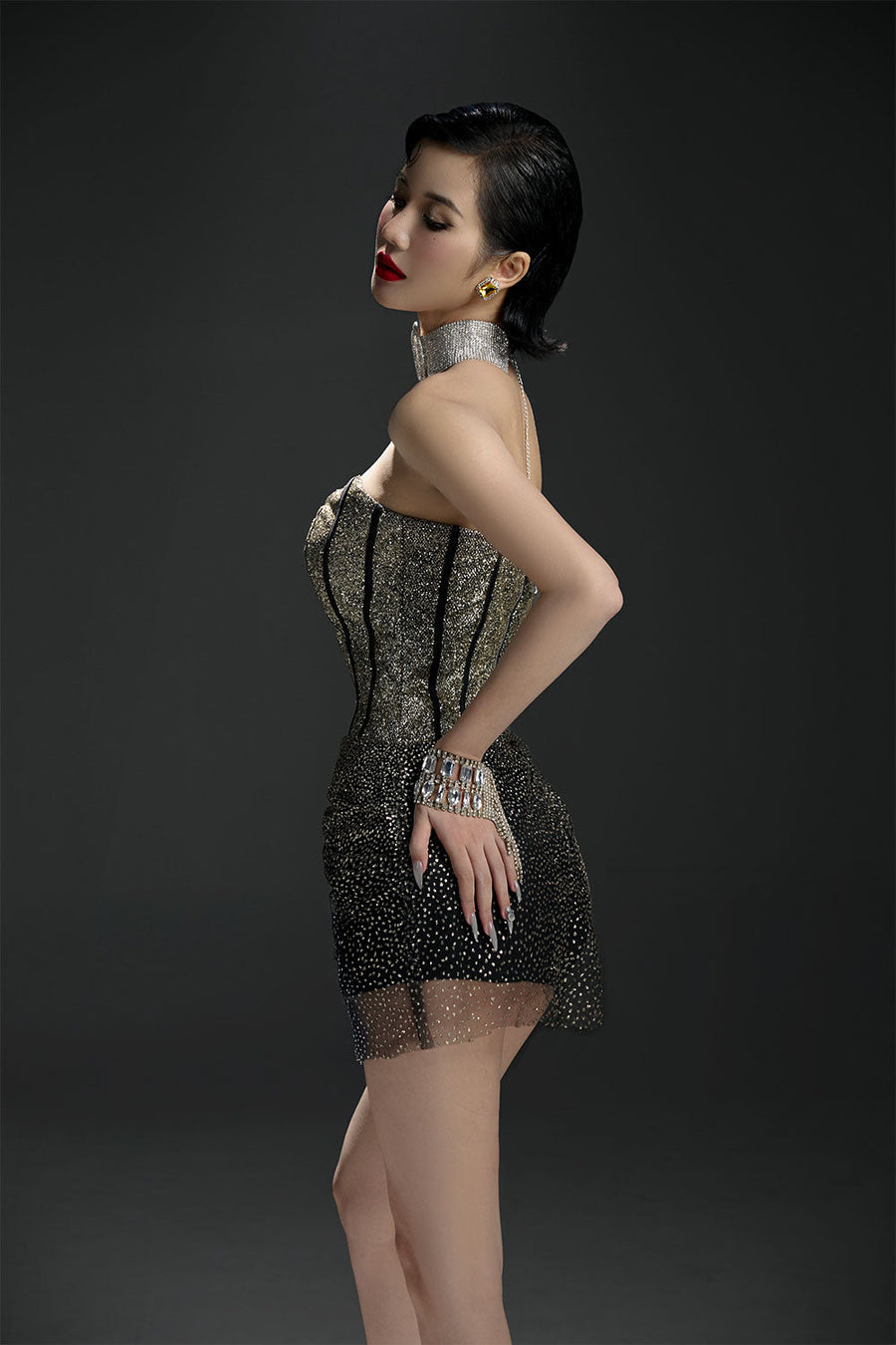 Twilight A-line Scoop Neck Mesh Sequin Mini Dress 5