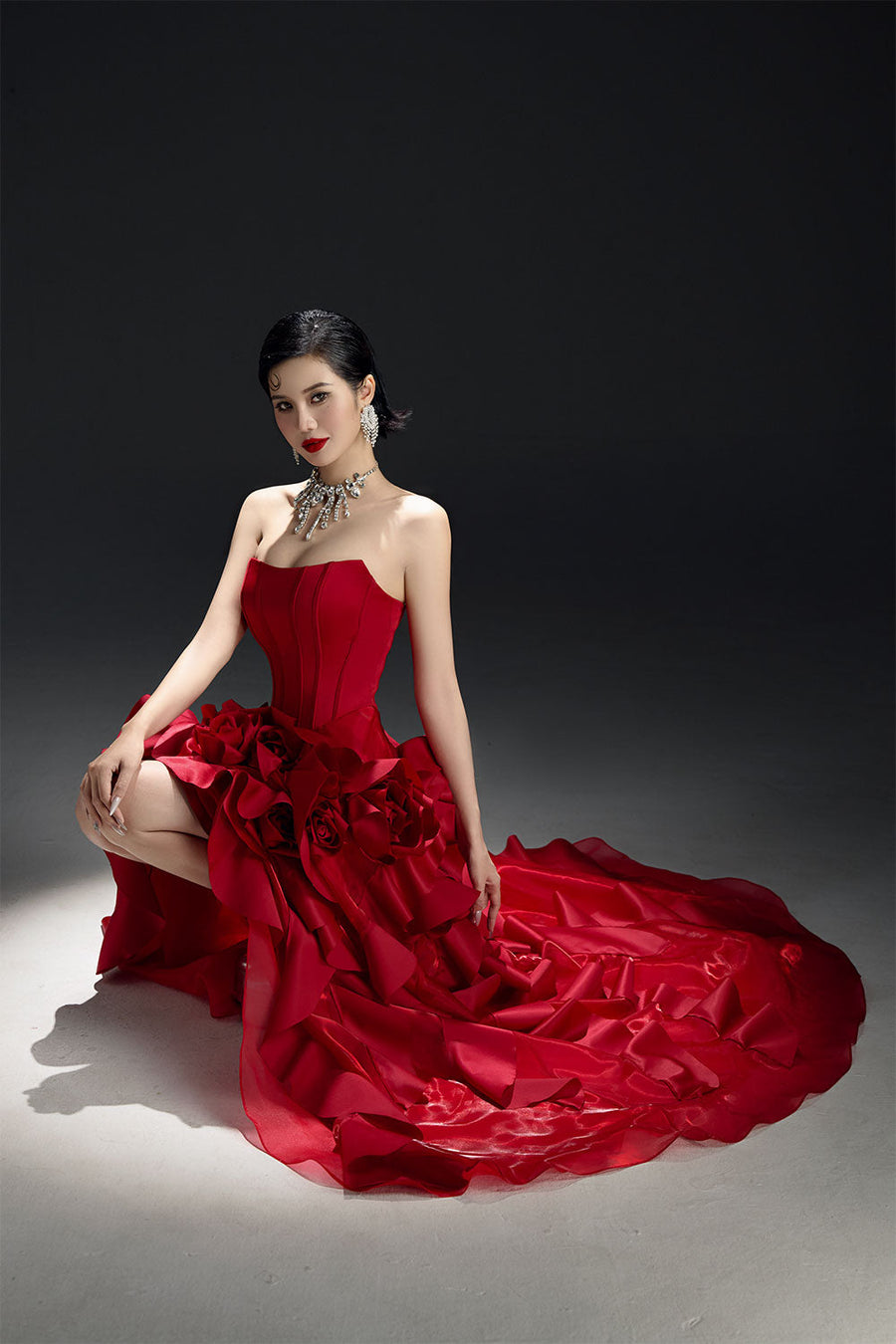 Jubilee of Jewels Slit Floral Mesh Taffeta Floor Length Dress 12