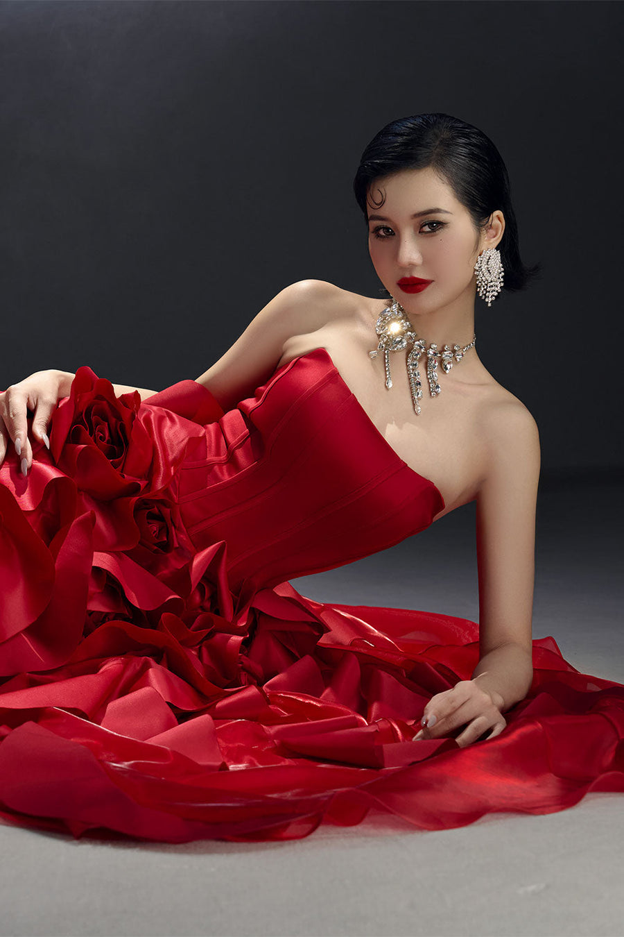 Jubilee of Jewels Slit Floral Mesh Taffeta Floor Length Dress 11