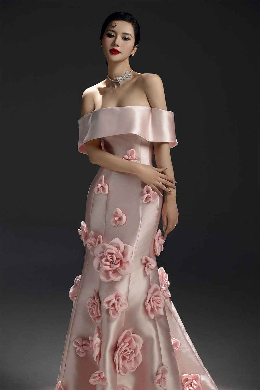 La Fleur Mermaid Flower Applique Taffeta Cotton Floor Length Dress