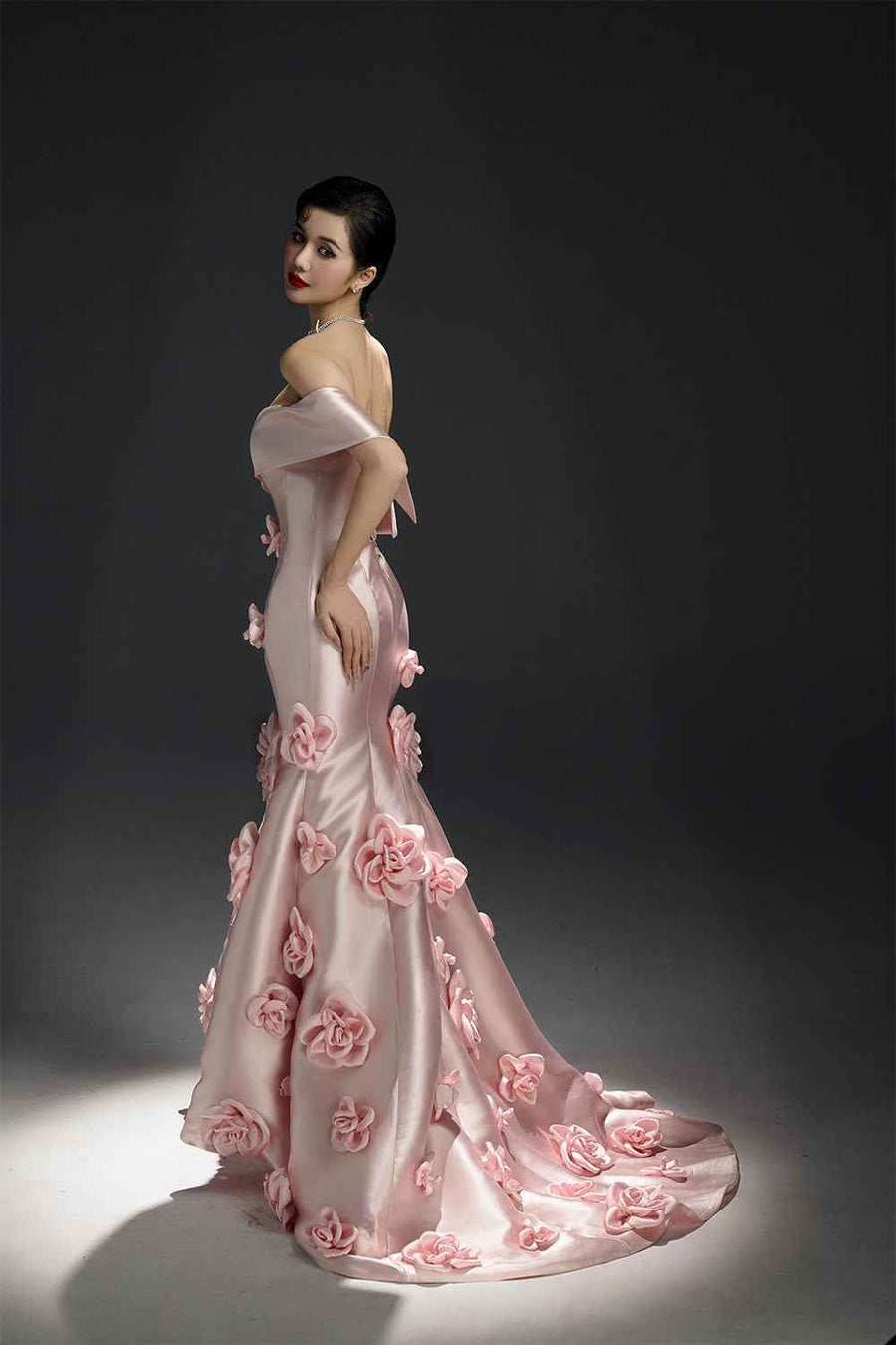 La Fleur Mermaid Flower Applique Taffeta Cotton Floor Length Dress