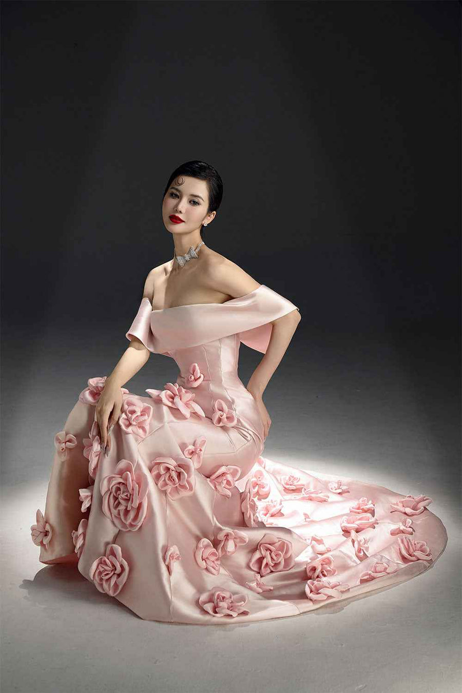 La Fleur Mermaid Flower Applique Taffeta Cotton Floor Length Dress