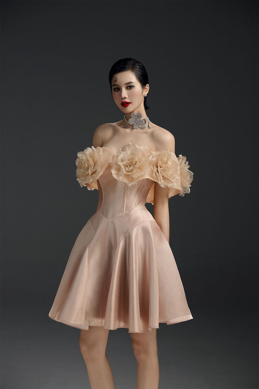Majesstic Fit and Flare Floral Nacre Taffeta Mini Dress 16