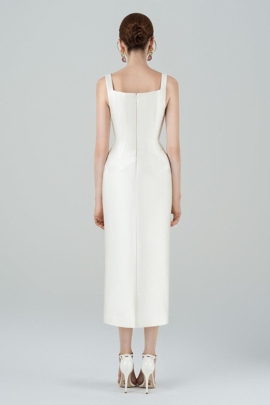 Riva Sheath Square Neck Taffeta Midi Dress 3