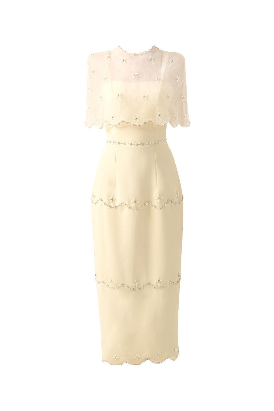 Rivera Sheath Cape Shoulder Mesh Taffeta Midi Set 1