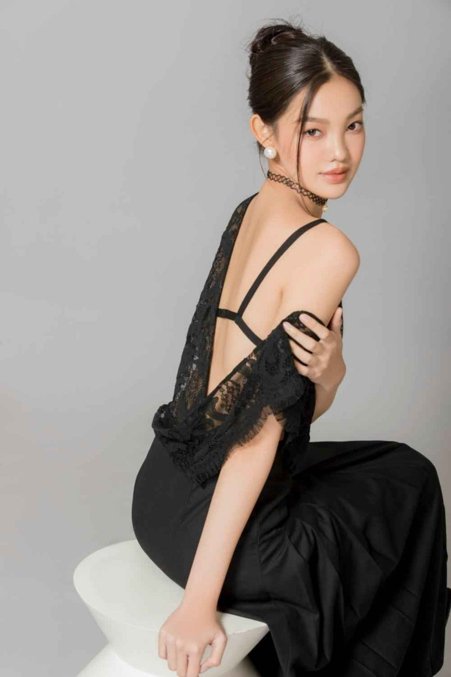 Rivka Pleated V-Neck Poly Wool Ankle Length Dress