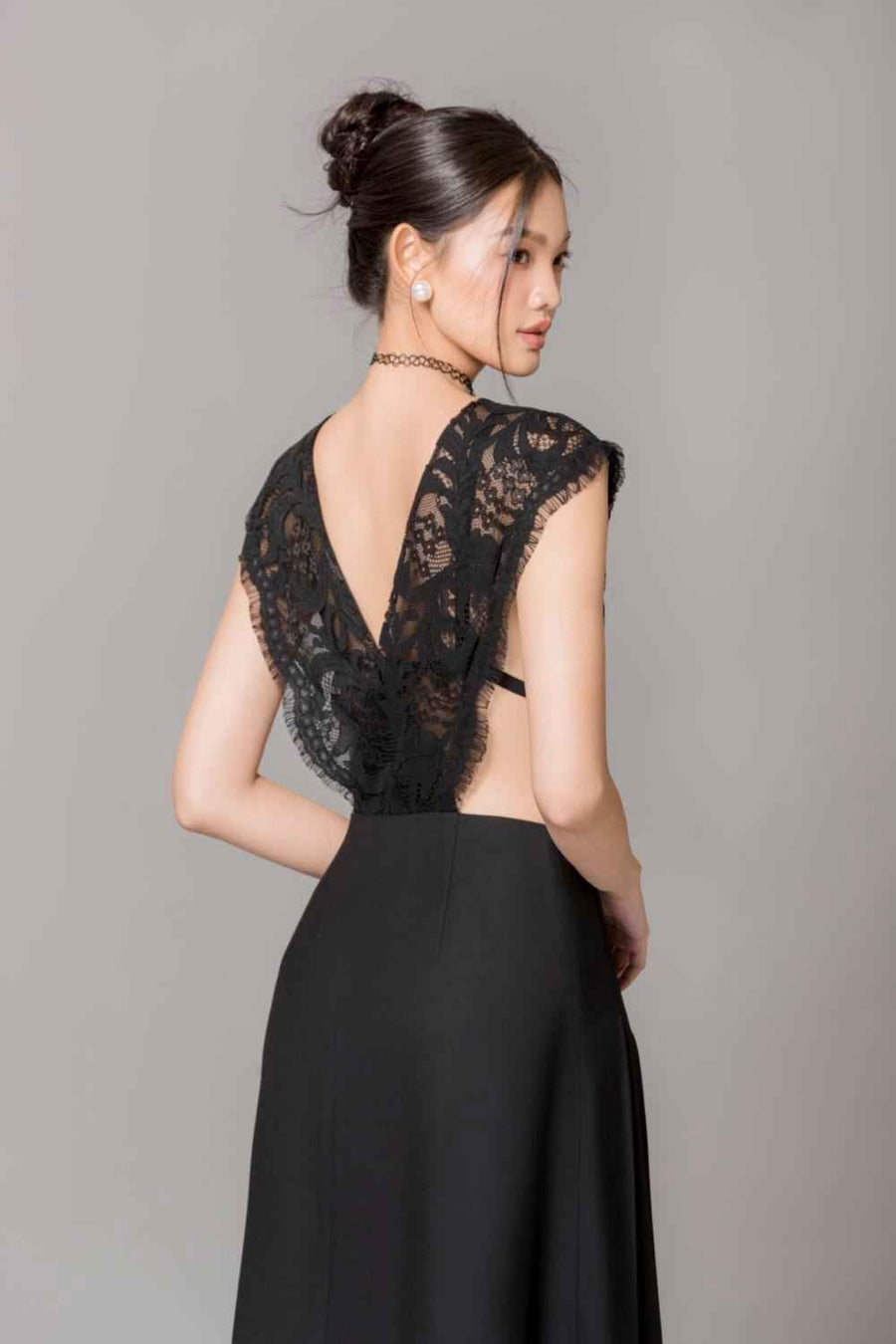 Rivka Pleated V-Neck Poly Wool Ankle Length Dress