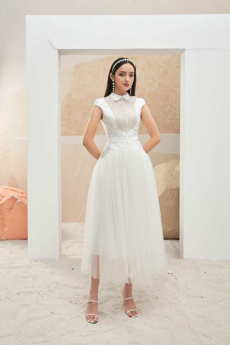 Robaire Gathered Collared Neck Taffeta Midi Dress 12