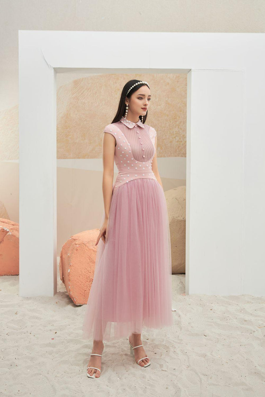 Robaire Gathered Collared Neck Taffeta Midi Dress 17