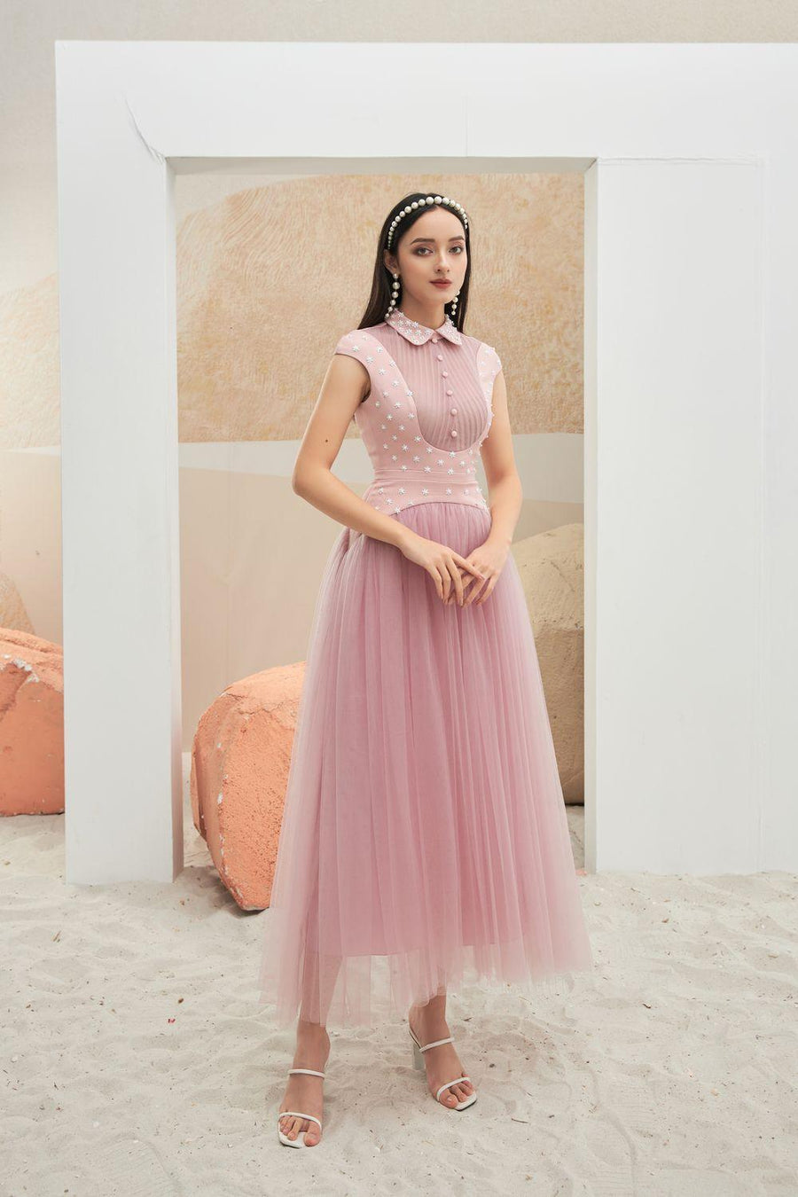 Robaire Gathered Collared Neck Taffeta Midi Dress 21