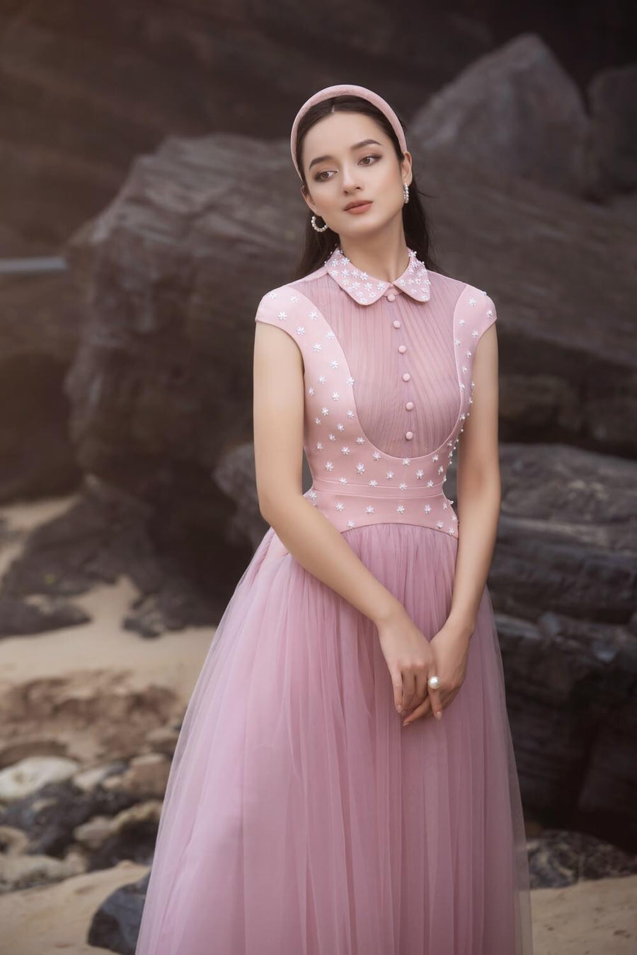 Robaire Gathered Collared Neck Taffeta Midi Dress 3