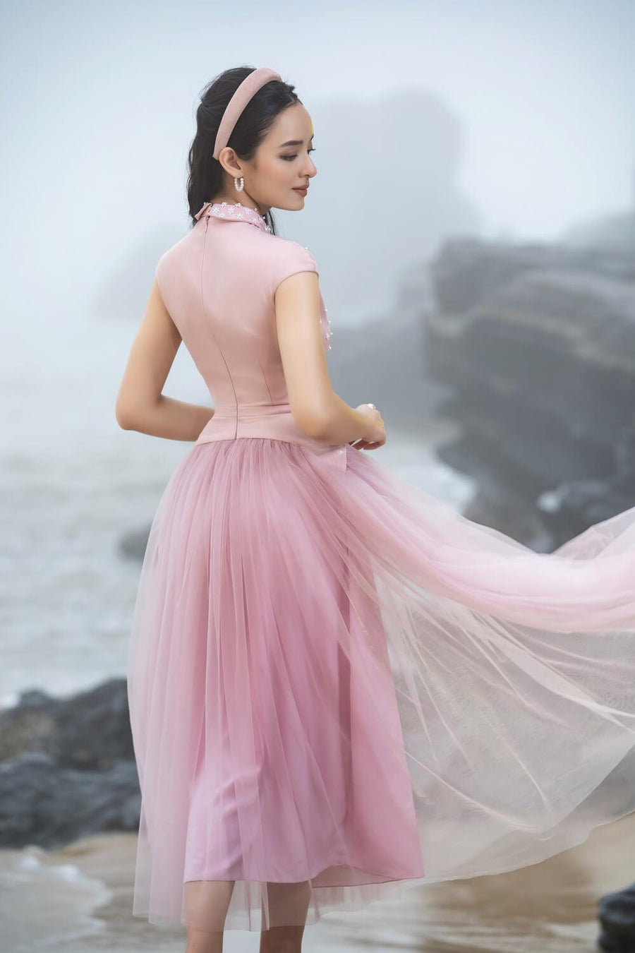 Robaire Gathered Collared Neck Taffeta Midi Dress 4