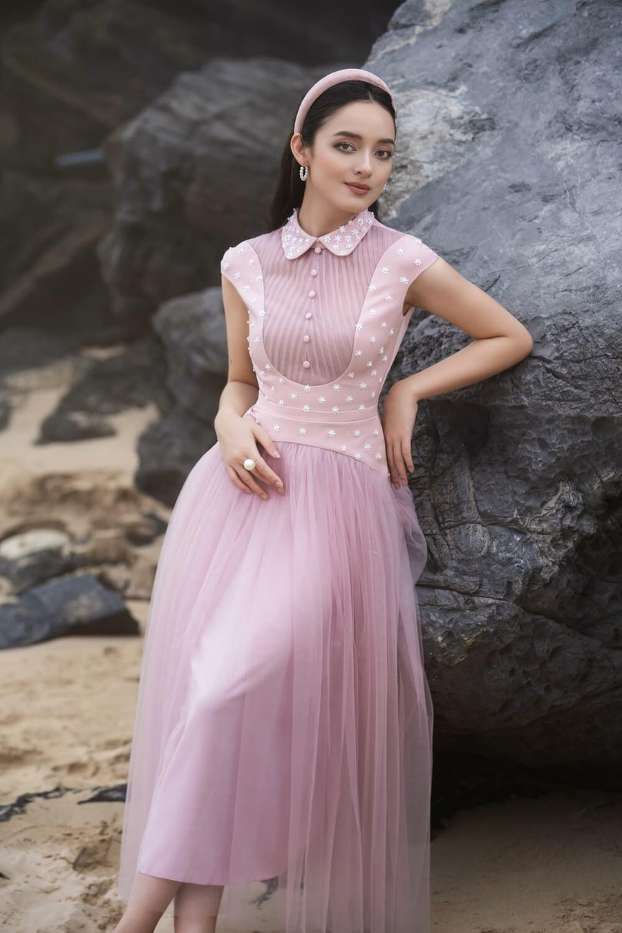 Robaire Gathered Collared Neck Taffeta Midi Dress 5