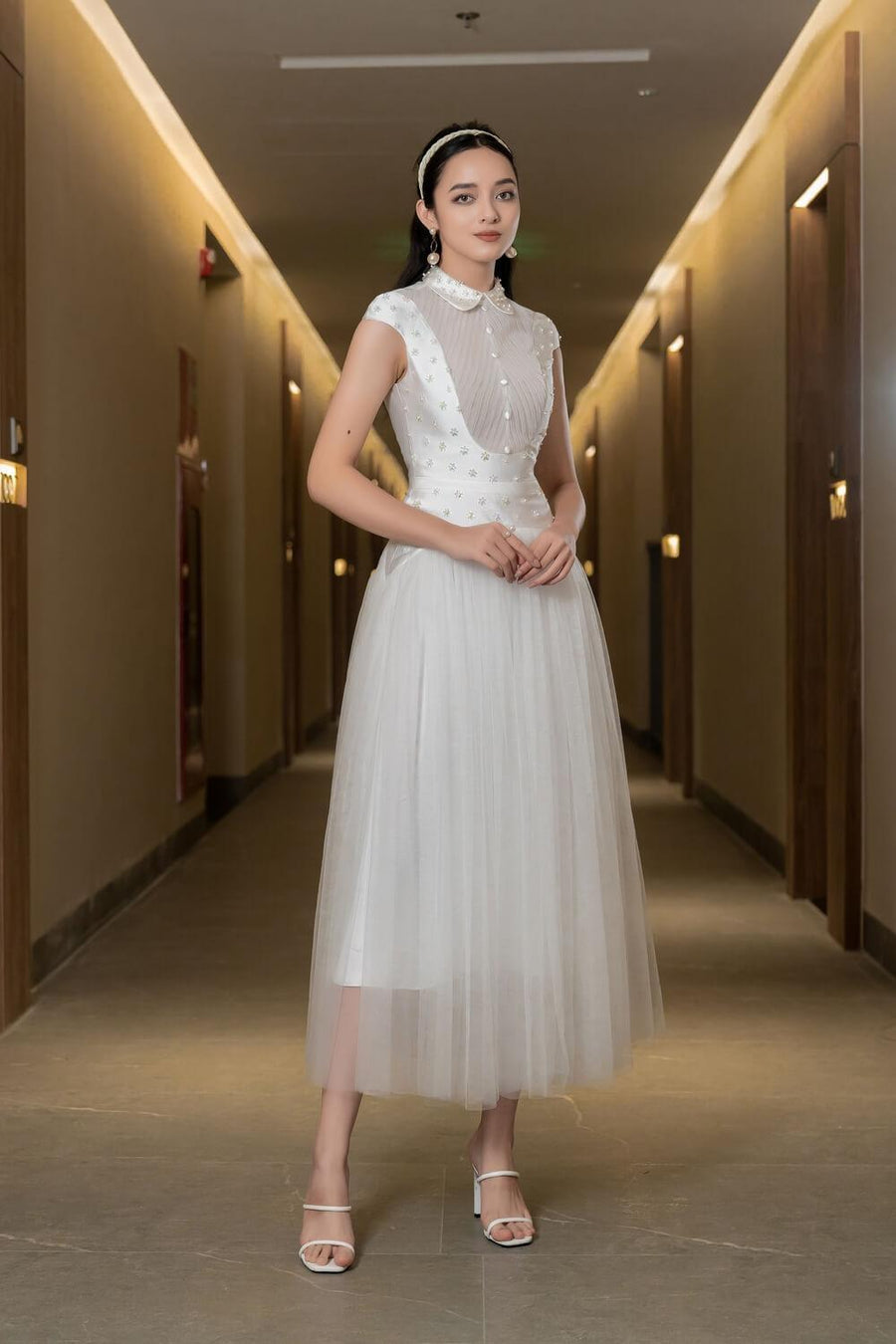 Robaire Gathered Collared Neck Taffeta Midi Dress 7