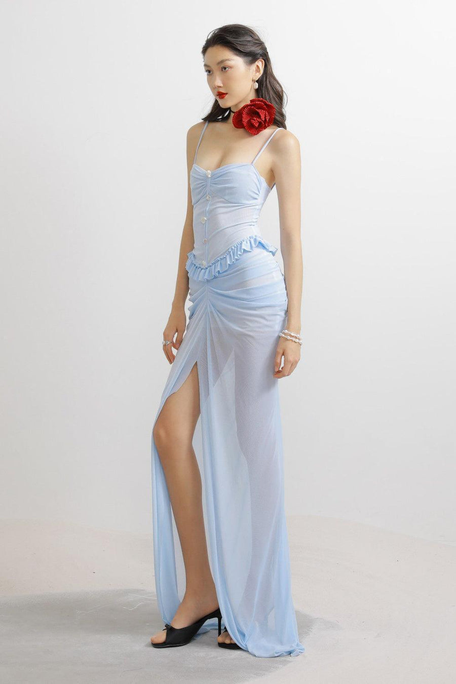 Rodney Sarong Spaghetti Strap Mesh Spandex Floor Length Dress Maxi Dress LASSY