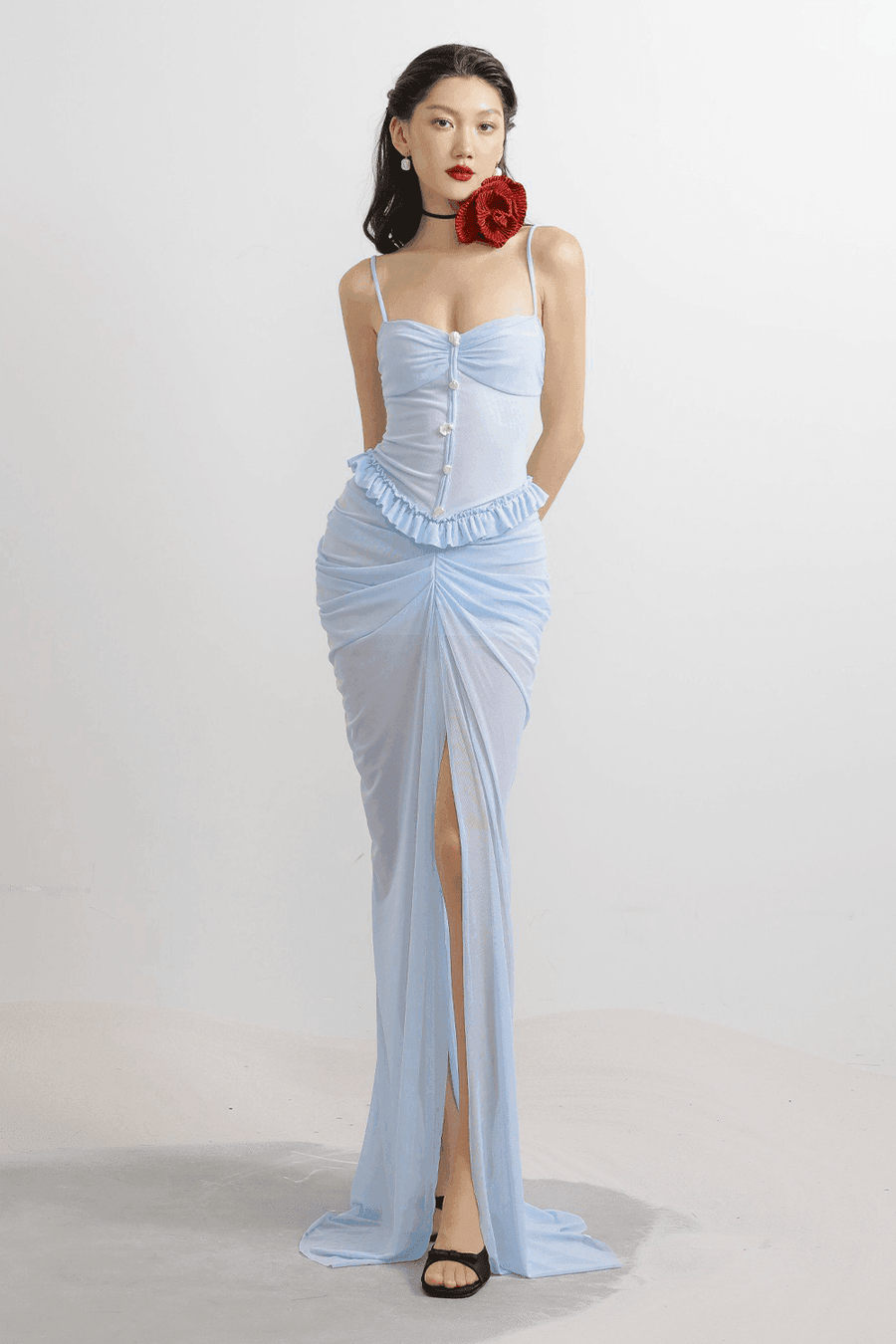 Rodney Sarong Spaghetti Strap Mesh Spandex Floor Length Dress Maxi Dress LASSY
