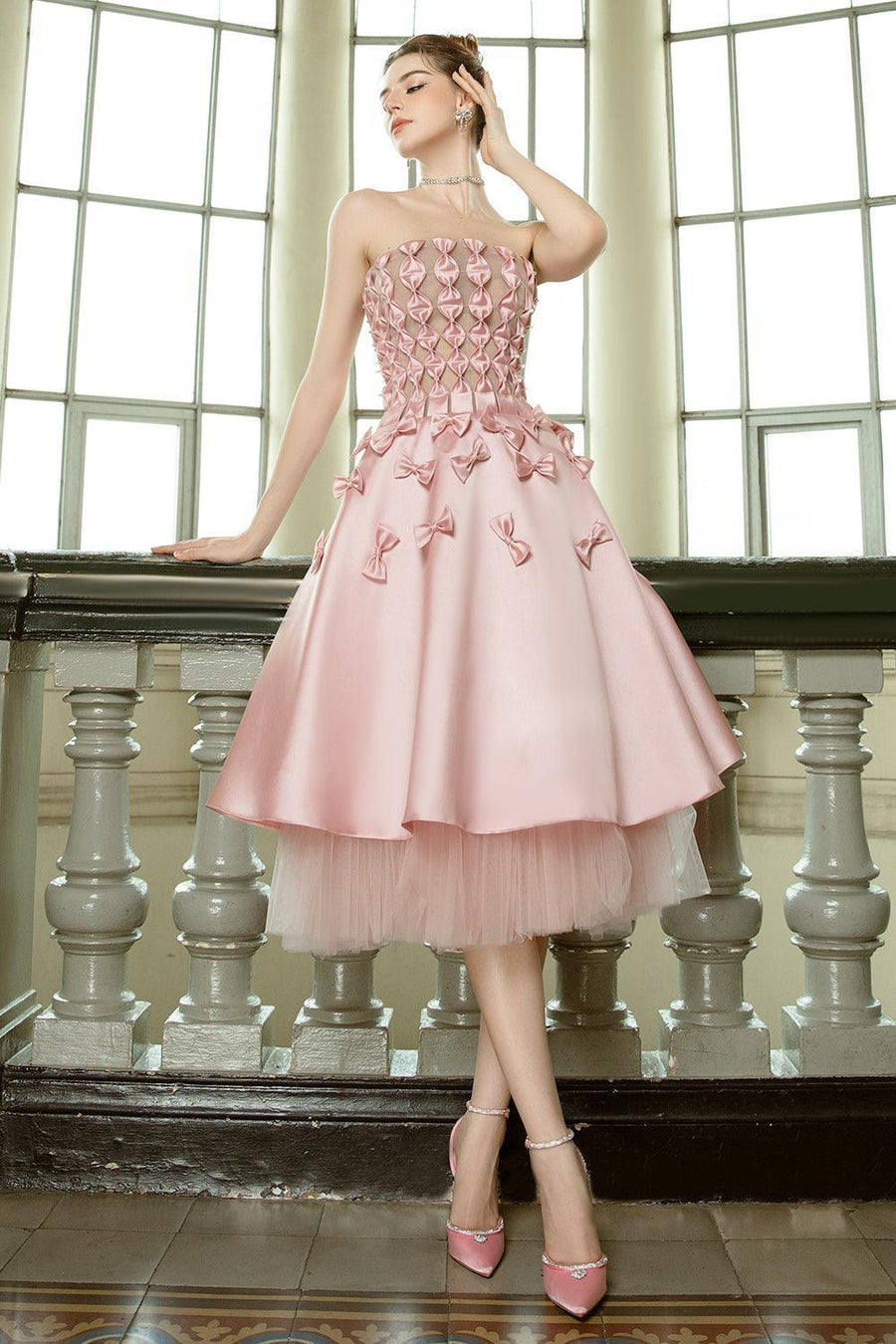 Ronia A-line Straight Across Neck Taffeta Midi Dress Midi Dress Calista de Minh Thanh