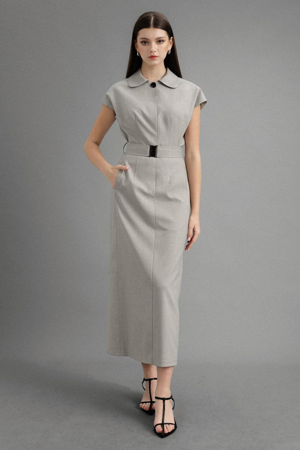 Ronnie Sheath Cap Sleeved Wool Midi Dress