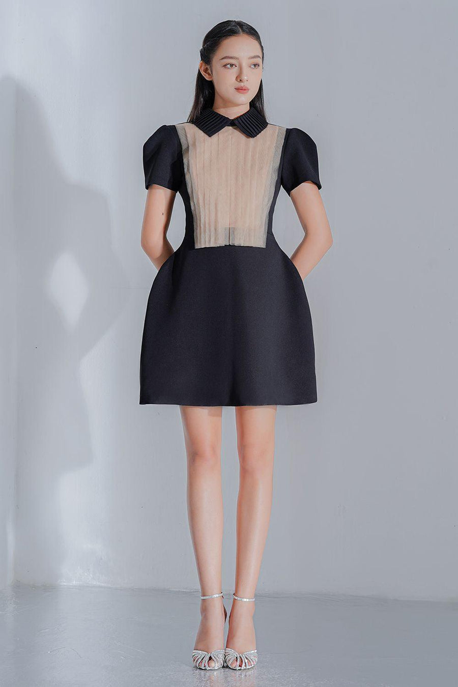 Rosaline A-line Collared Neck Cotton Polyester Mini Dress Mini Dress LAMORIS