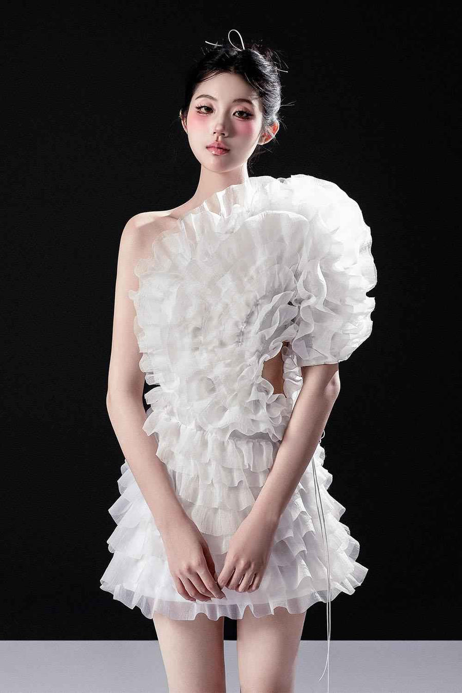 Rose A-line Ruffle Layer Organza Mini Dress