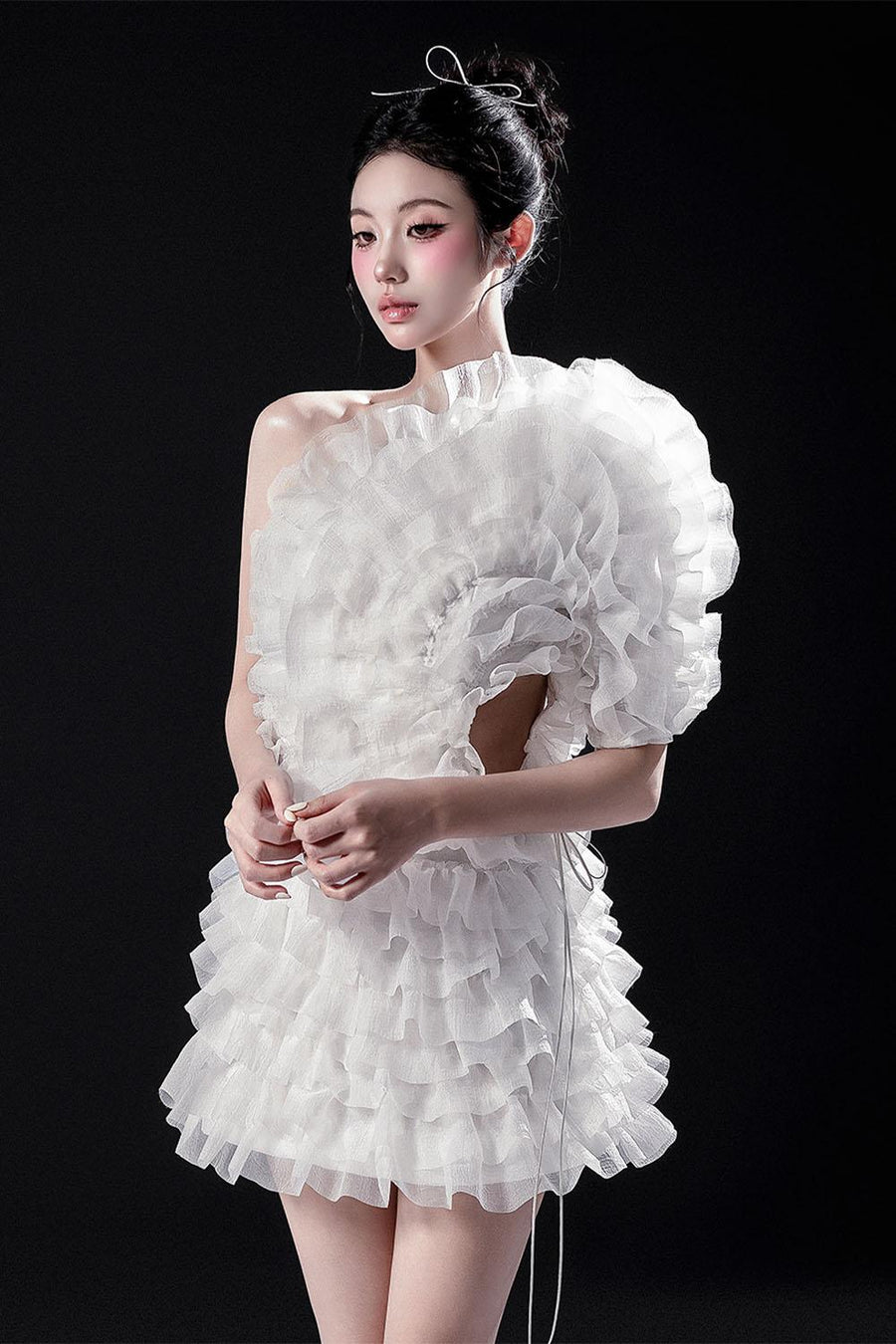 Rose A-line Ruffle Layer Organza Mini Dress 6