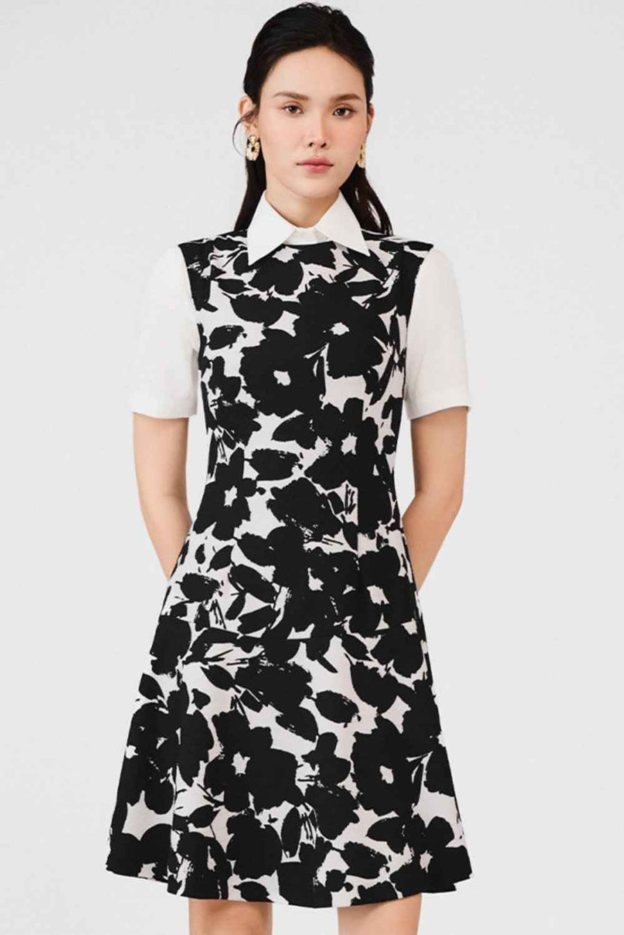 Rosemary Drop Waist Round Neck Poly Silk Mini Dress